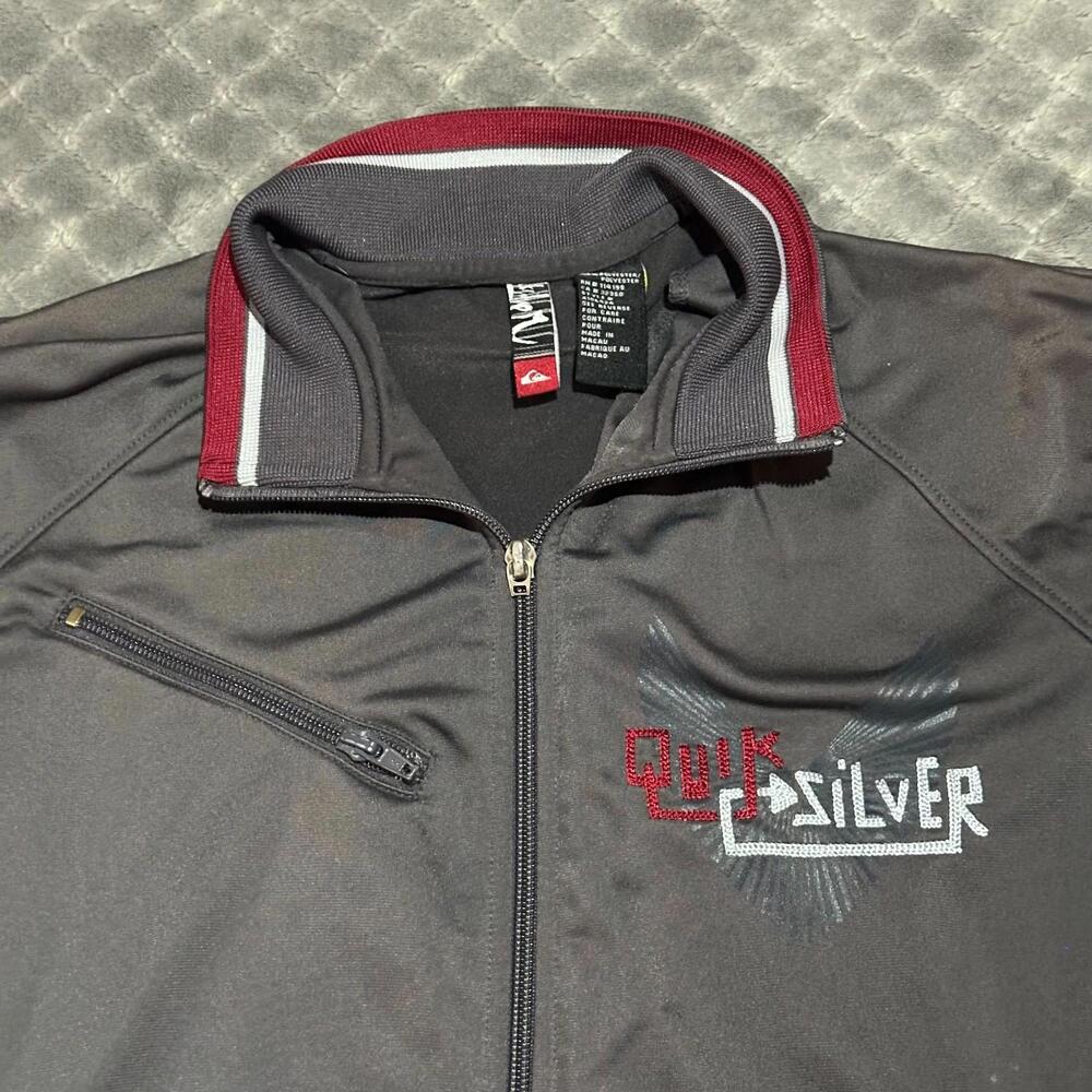 Y2K Quiksilver Track Jacket Men M Medium Gray Red Full Zip Surf Skate Vintage - Picture 2 of 8